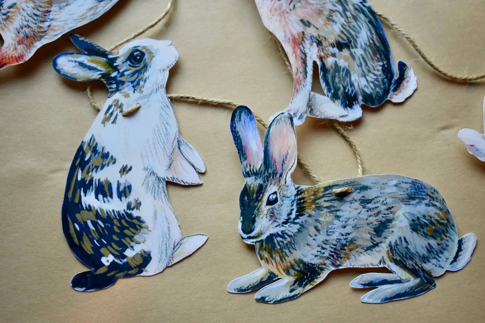 Rabbits Garland - illustrated hares paper banner - Easter bunny bunting