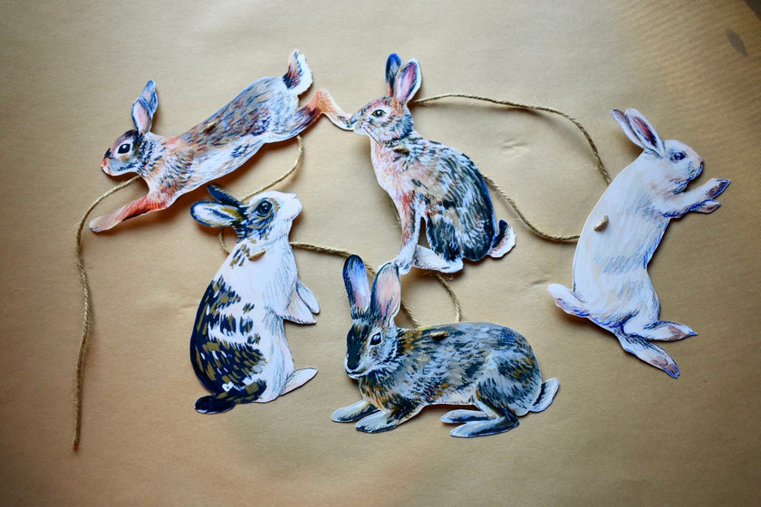 Rabbits Garland - illustrated hares paper banner - Easter bunny bunting