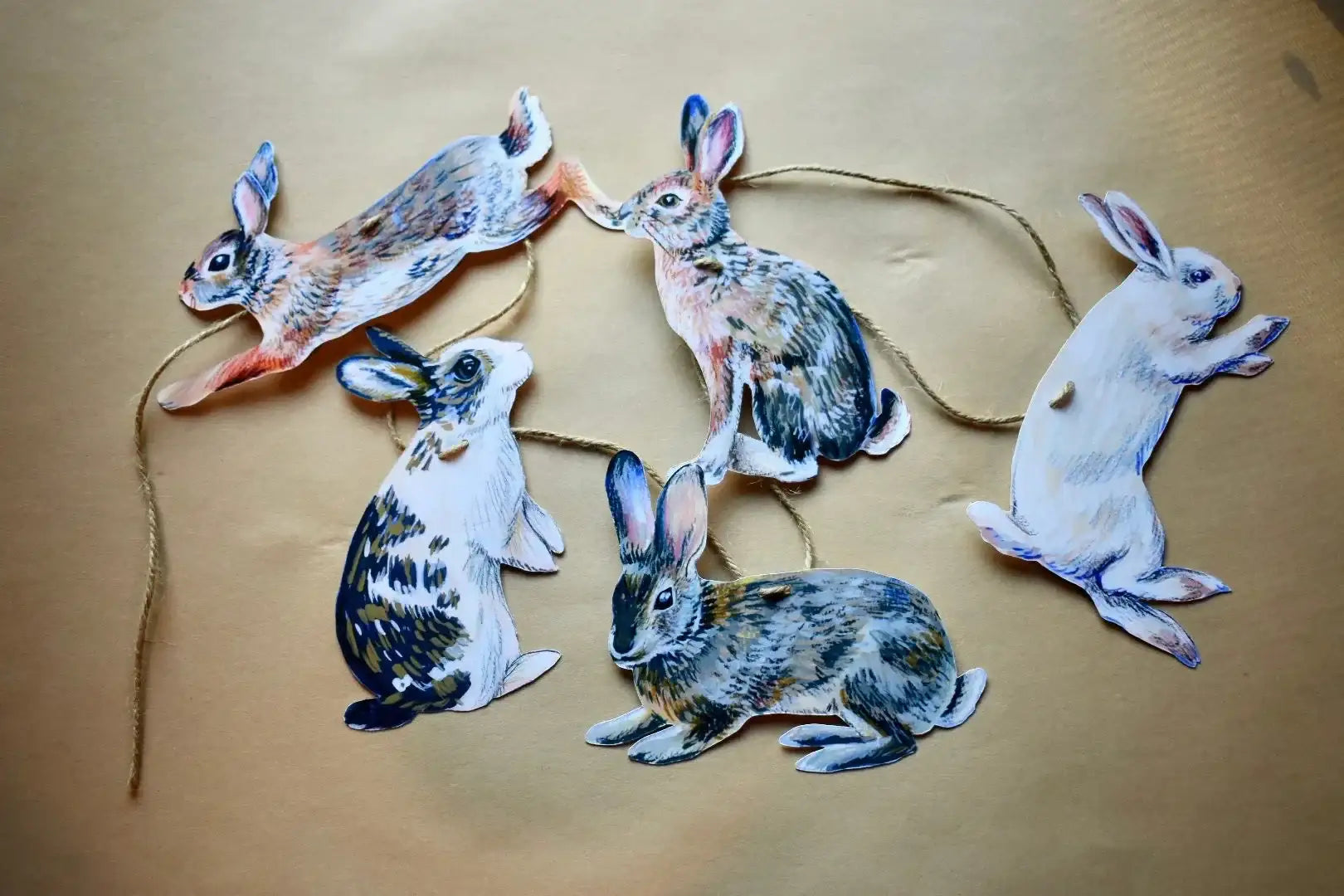 Rabbits Garland - illustrated hares paper banner - Easter bunny bunting