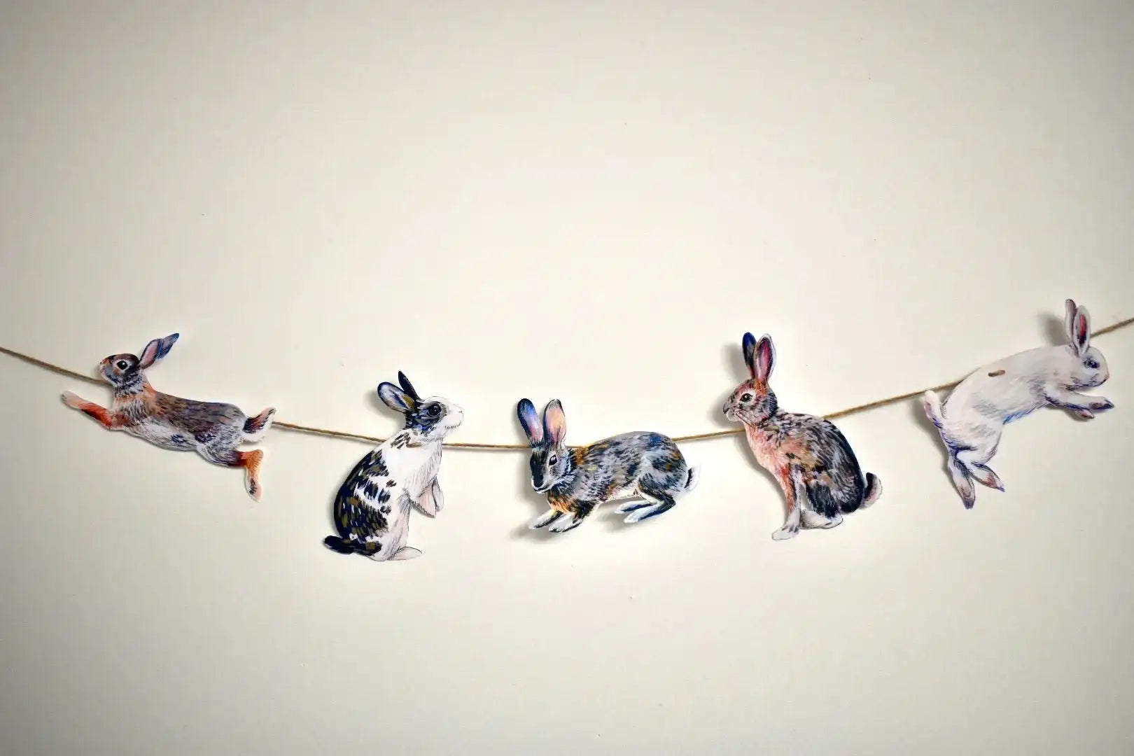 Rabbits Garland - illustrated hares paper banner - Easter bunny bunting