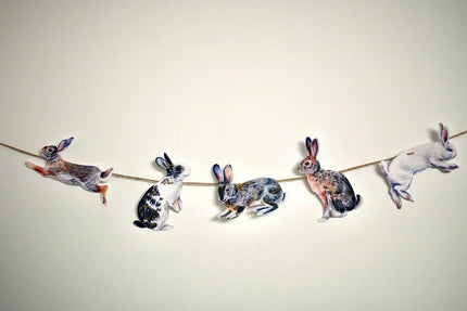 Rabbits Garland - illustrated hares paper banner - Easter bunny bunting