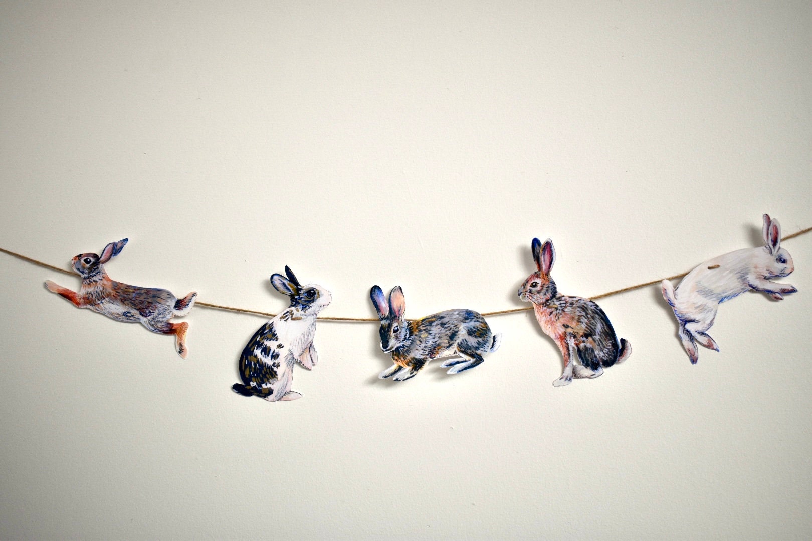 Rabbits Garland - illustrated hares paper banner - Easter bunny bunting