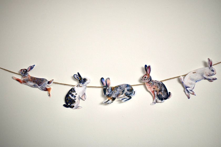 Rabbits Garland - illustrated hares paper banner - Easter bunny bunting