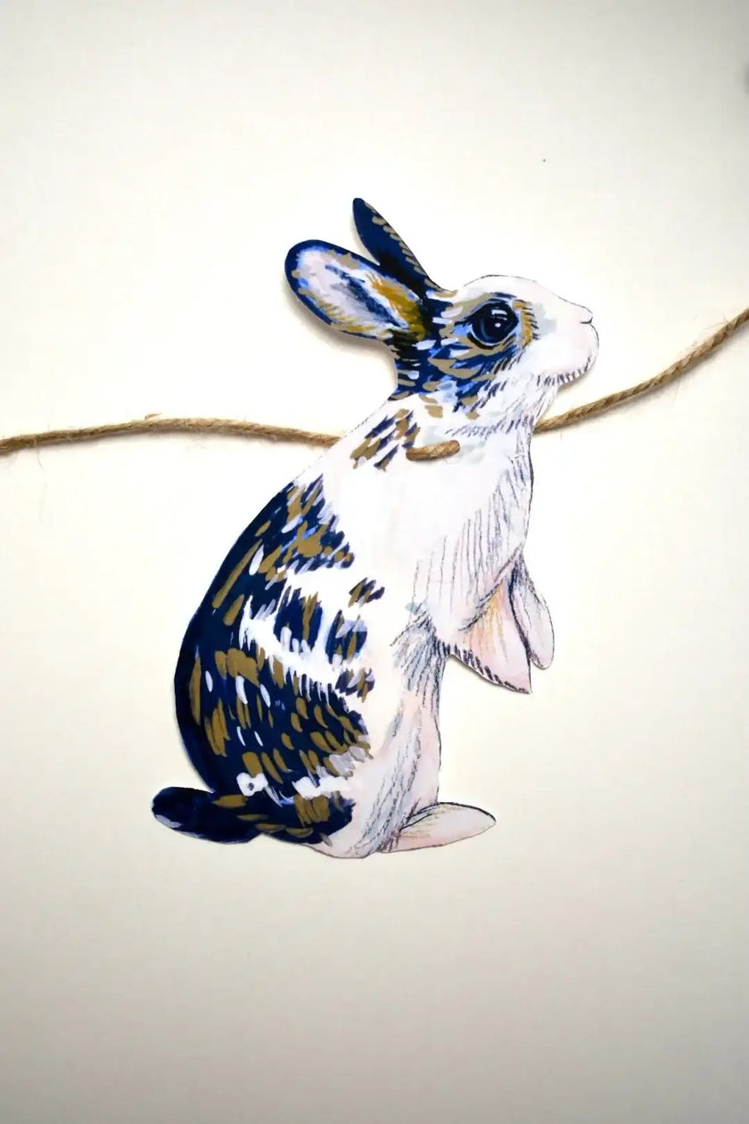 Rabbits Garland - illustrated hares paper banner - Easter bunny bunting