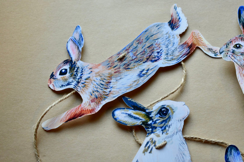 Rabbits Garland - illustrated hares paper banner - Easter bunny bunting