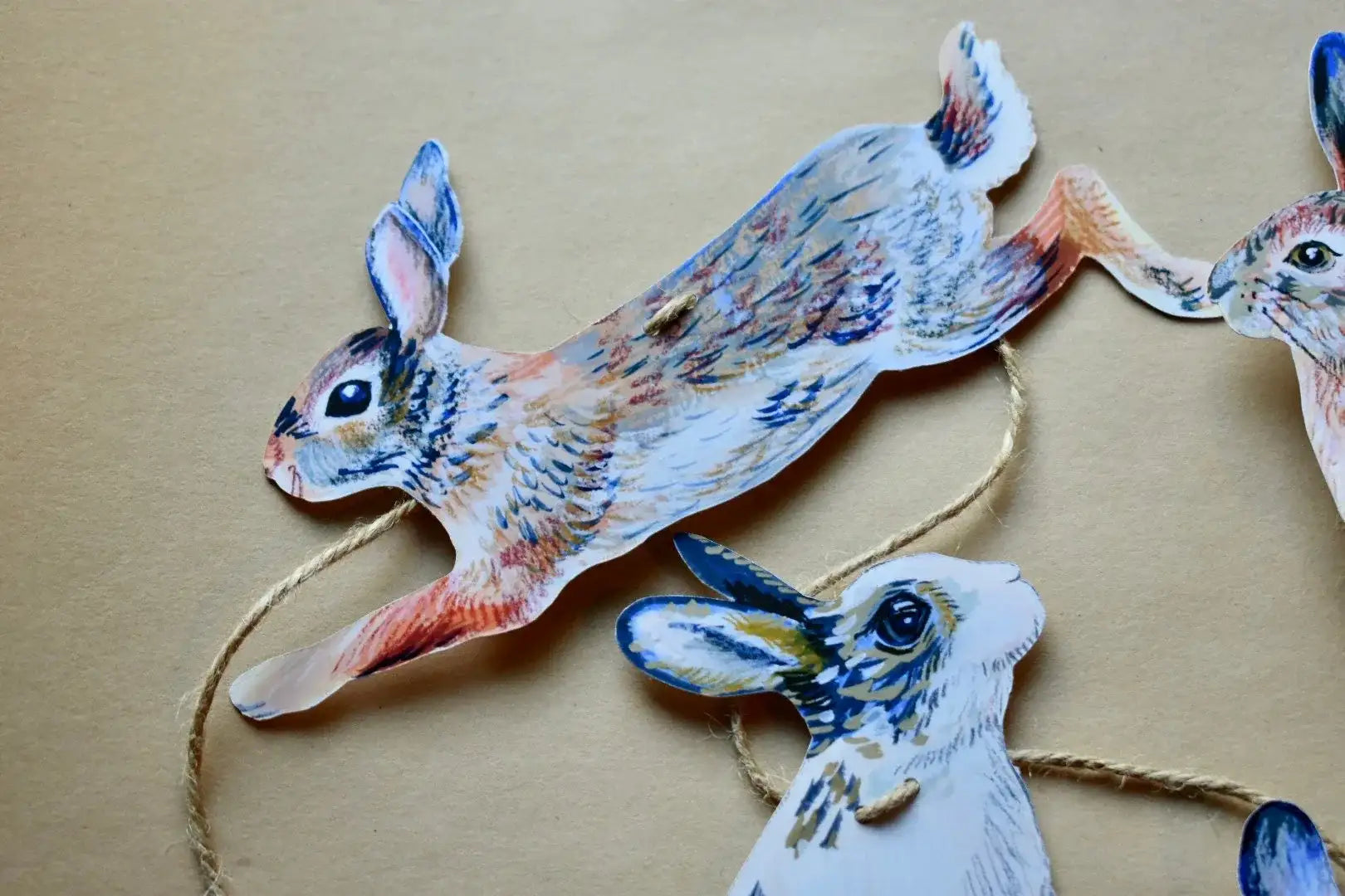 Rabbits Garland - illustrated hares paper banner - Easter bunny bunting