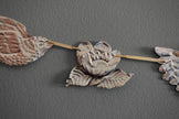 Embossed Tin Bird Garland - hand embossed metal flying bird and flower bunting - folk art tin birds wall banner