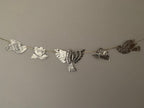 Embossed Tin Bird Garland - hand embossed metal flying bird and flower bunting - folk art tin birds wall banner