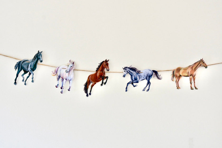 Horse Garland - illustrated paper garland - equestrian party decor - horse lover gift - horse nursery - cowgirl gift