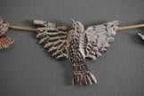 Embossed Tin Bird Garland - hand embossed metal flying bird and flower bunting - folk art tin birds wall banner