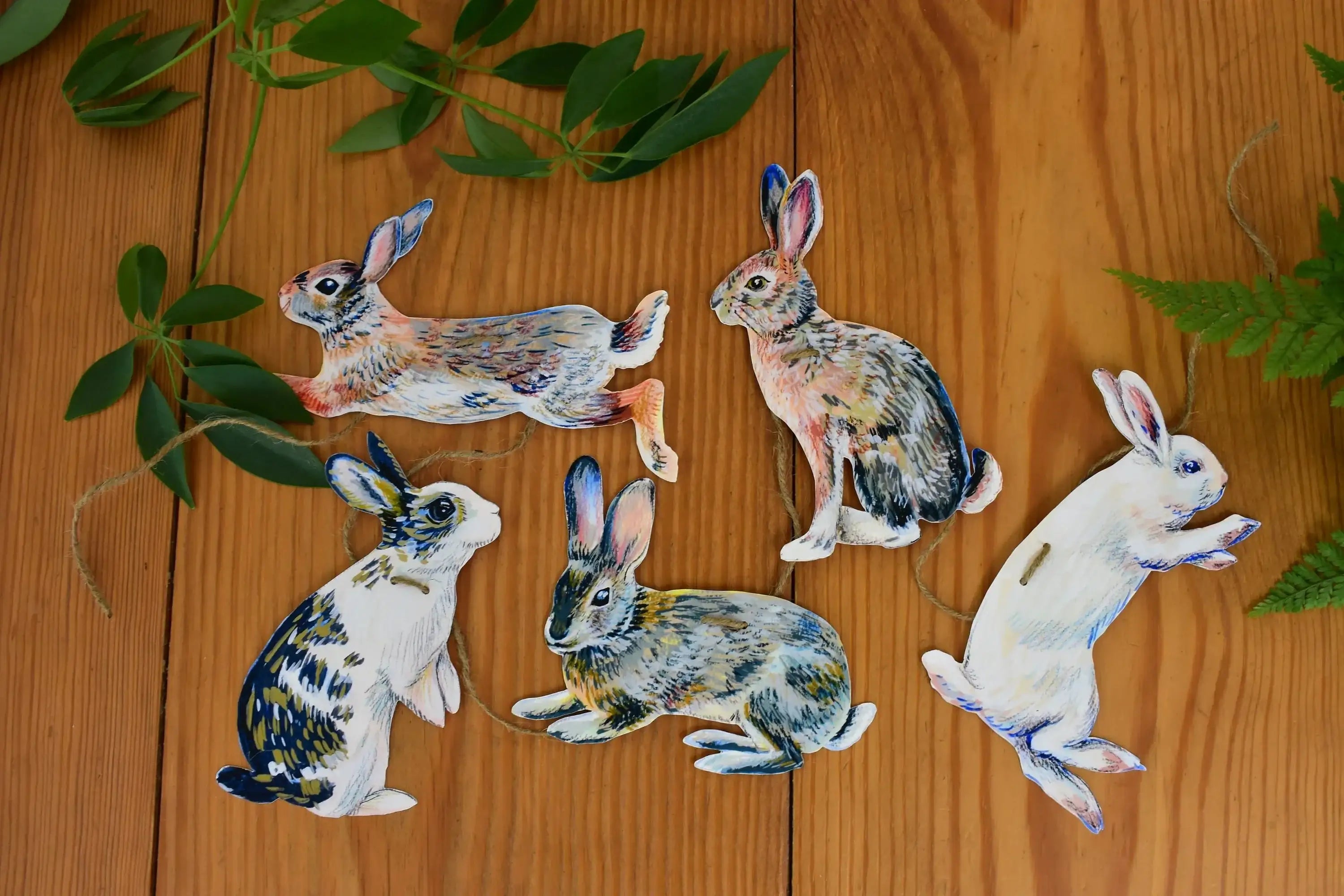 Rabbits Garland - illustrated hares paper banner - Easter bunny bunting