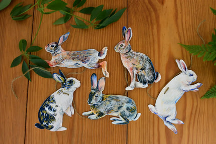 Rabbits Garland - illustrated hares paper banner - Easter bunny bunting