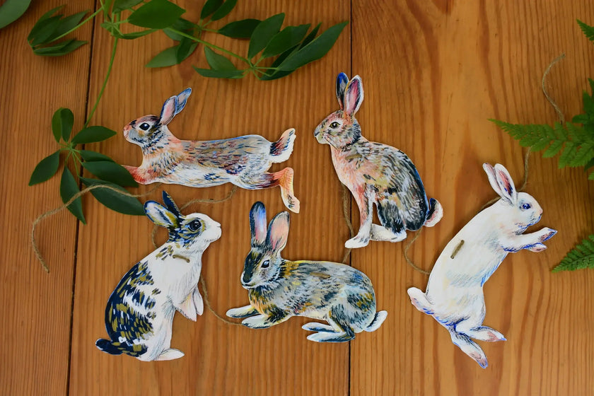 Rabbits Garland - illustrated hares paper banner - Easter bunny bunting