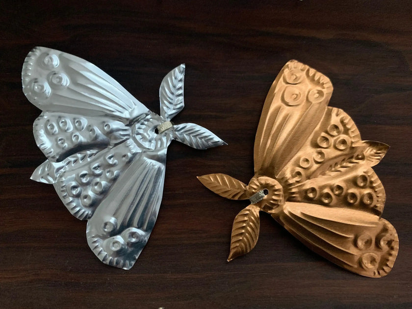 Moth Handmade Embossed Pressed Copper or Tin Wall Decoration