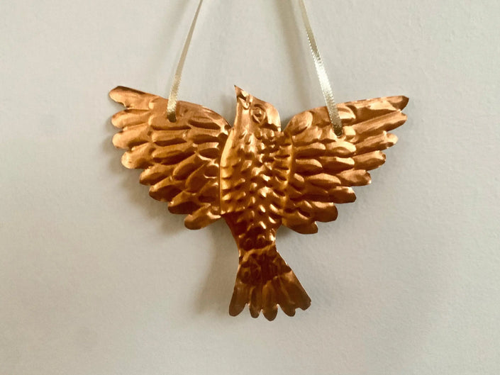 Bird Handmade Embossed Pressed Copper or Tin Wall Decoration in Folk art style