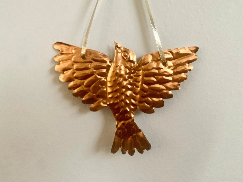 Bird Handmade Embossed Pressed Copper or Tin Wall Decoration in Folk art style