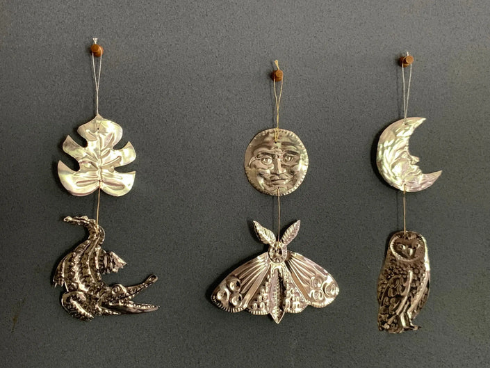 Moon and Moth Handmade Embossed Pressed Tin Wall Decoration