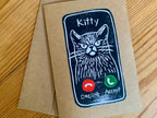 Grumpy Cat Calling Greeting Card: Handmade Block Print 5x7
