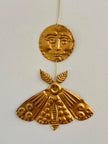 Gold-Tinted Moon and Moth Handmade Embossed Pressed Metal Wall Decoration