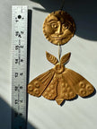 Gold-Tinted Moon and Moth Handmade Embossed Pressed Metal Wall Decoration