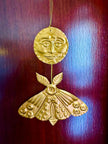 Gold-Tinted Moon and Moth Handmade Embossed Pressed Metal Wall Decoration