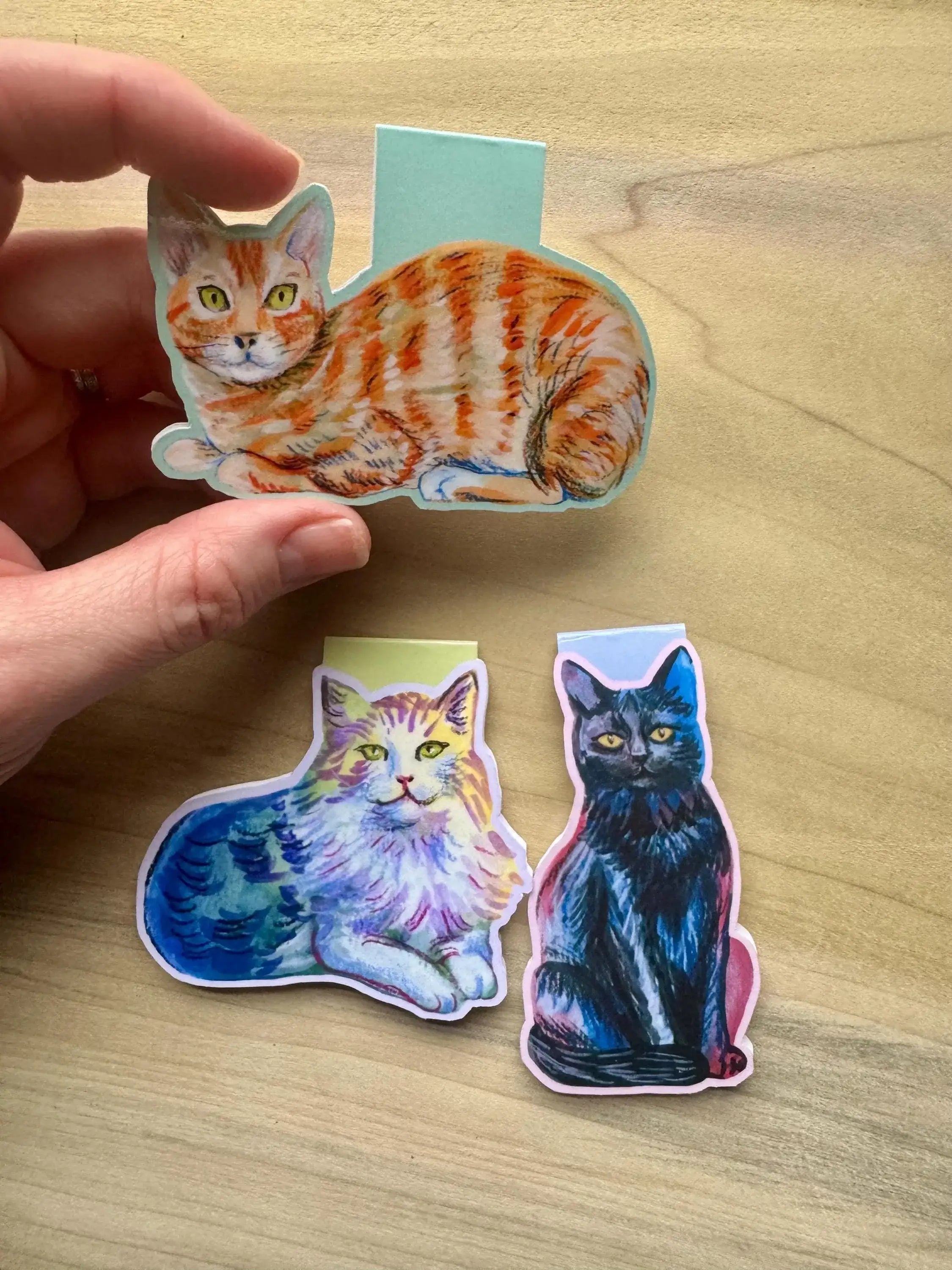 Illustrated Cats Magnetic Bookmarks - set of 3 handmade bookmarks