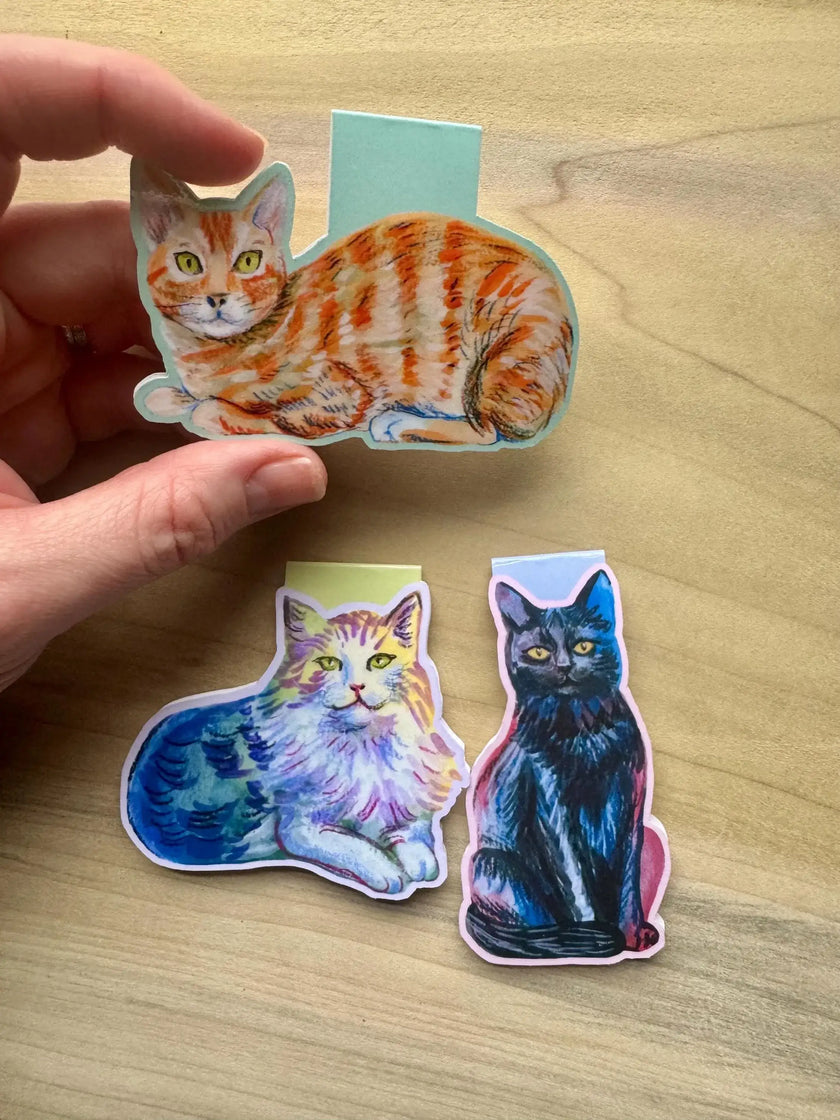 Illustrated Cats Magnetic Bookmarks - set of 3 handmade bookmarks