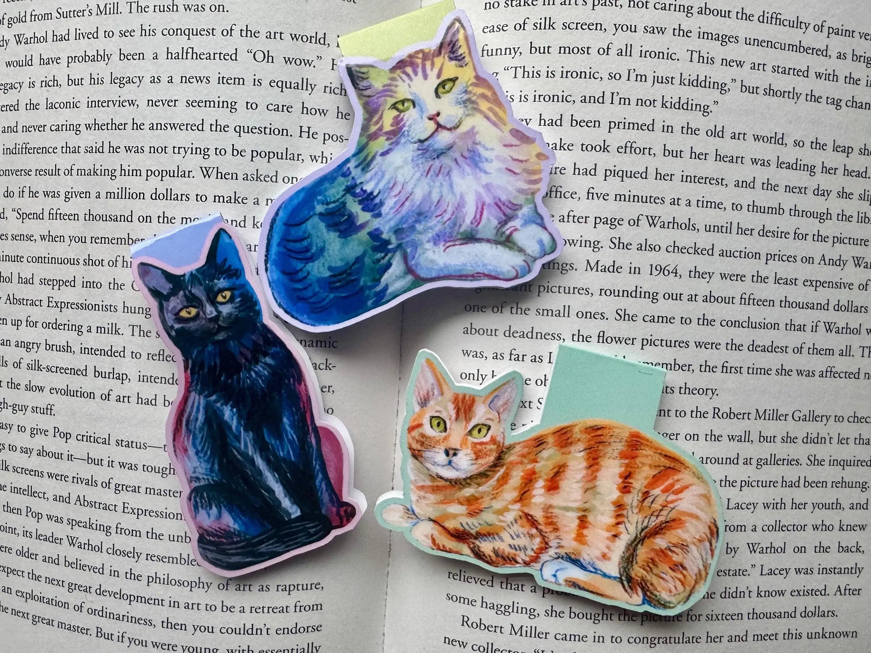Illustrated Cats Magnetic Bookmarks - set of 3 handmade bookmarks