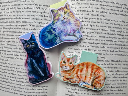 Illustrated Cats Magnetic Bookmarks - set of 3 handmade bookmarks