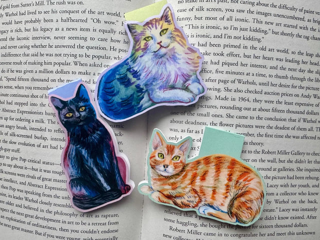 Illustrated Cats Magnetic Bookmarks - set of 3 handmade bookmarks
