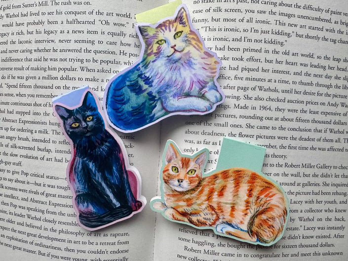 Illustrated Cats Magnetic Bookmarks - set of 3 handmade bookmarks