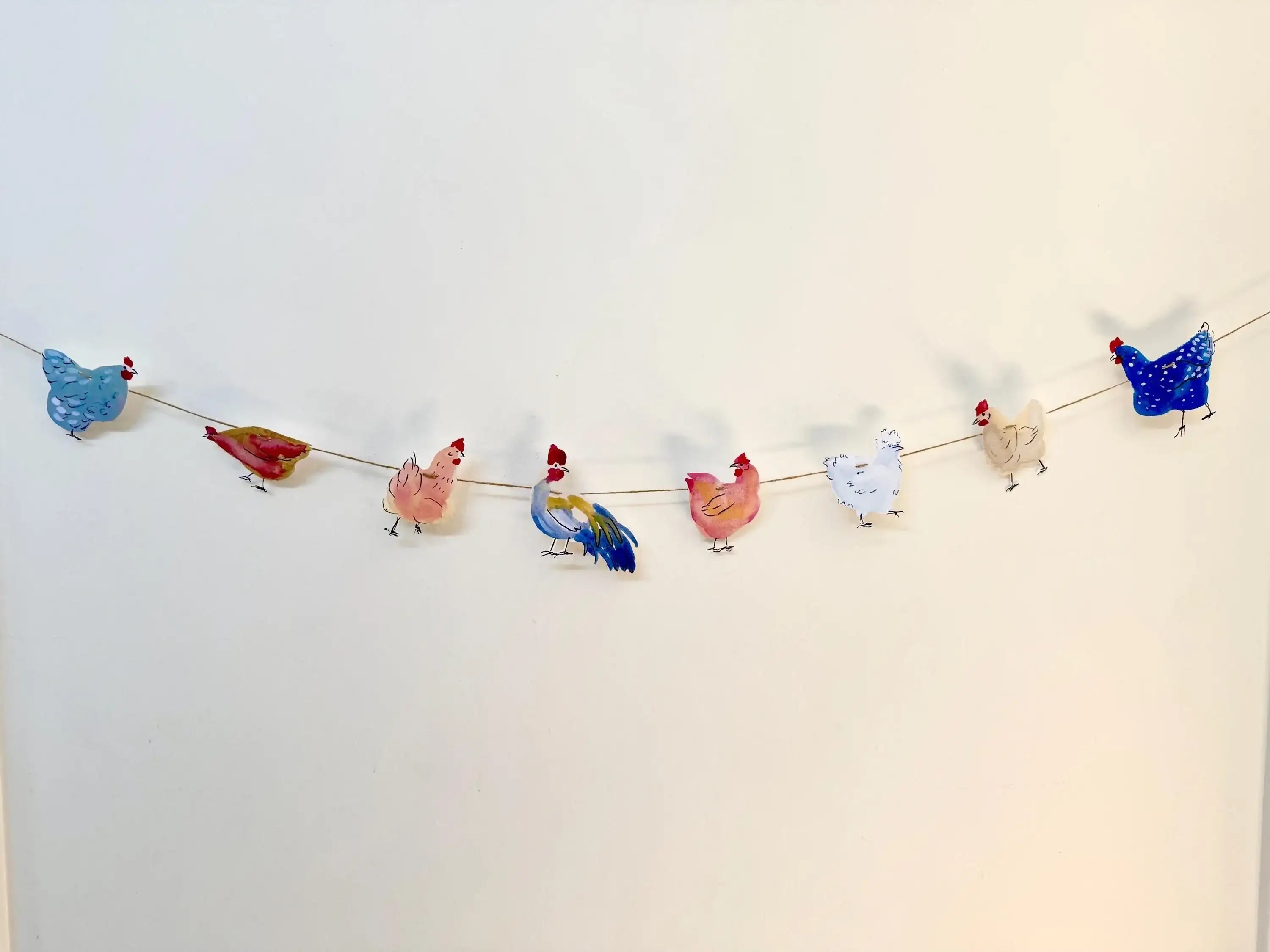 Chicken garland - illustrated paper garland - pet hens and a rooster art banner - chicken gifts - chicken party decor