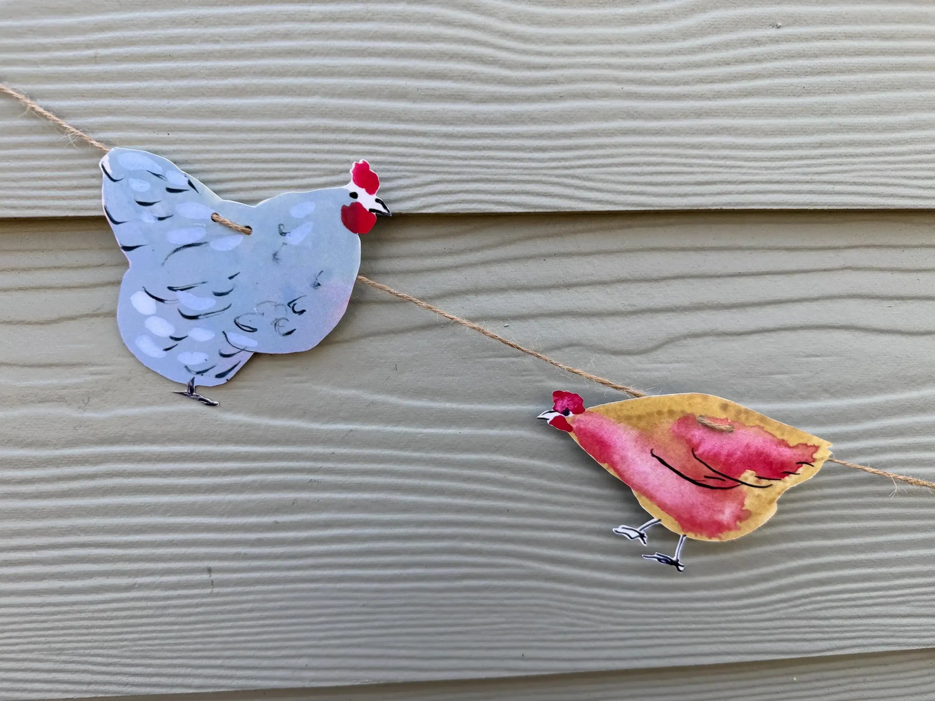 Chicken garland - illustrated paper garland - pet hens and a rooster art banner - chicken gifts - chicken party decor