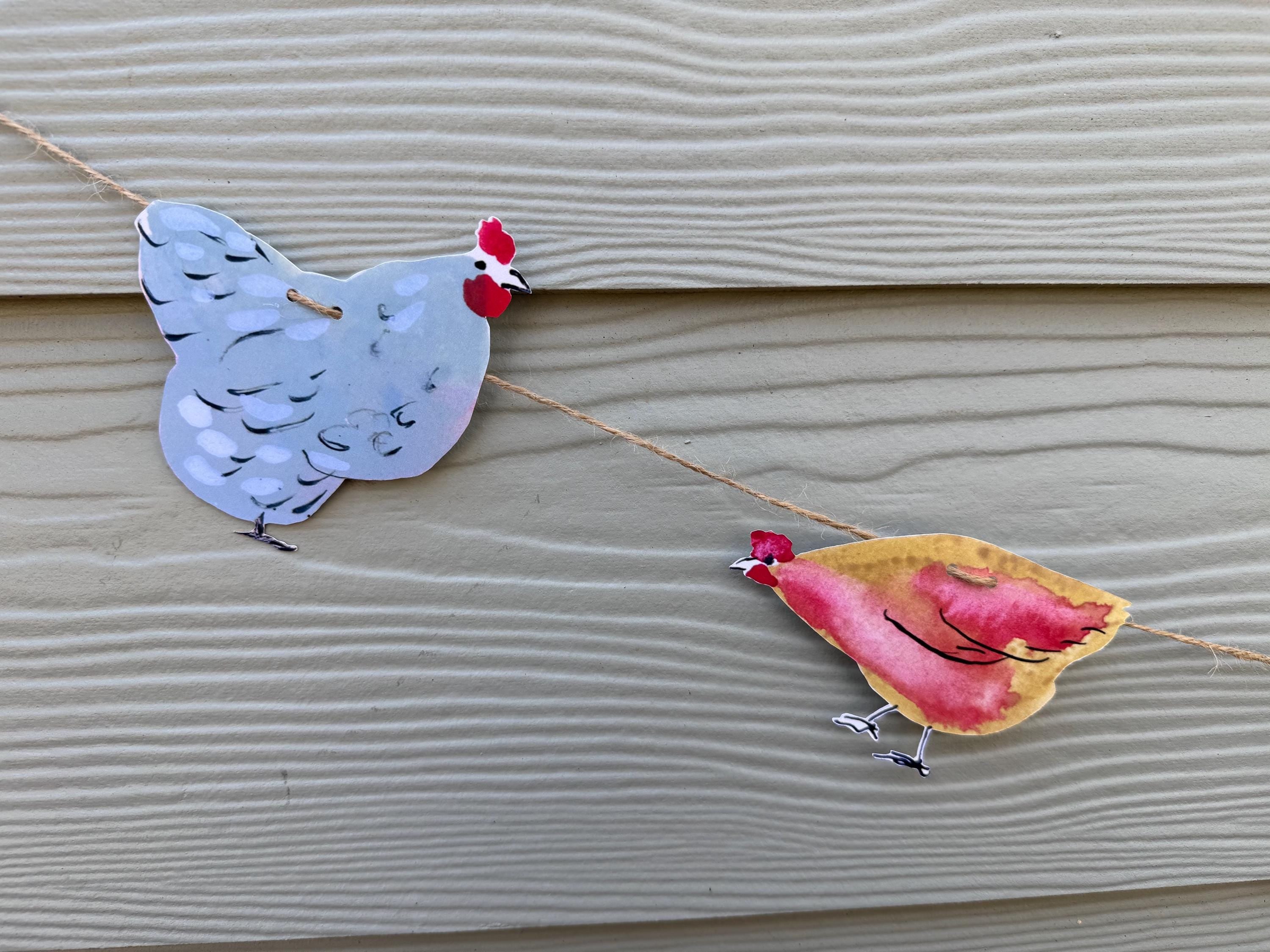 Chicken garland - illustrated paper garland - pet hens and a rooster art banner - chicken gifts - chicken party decor