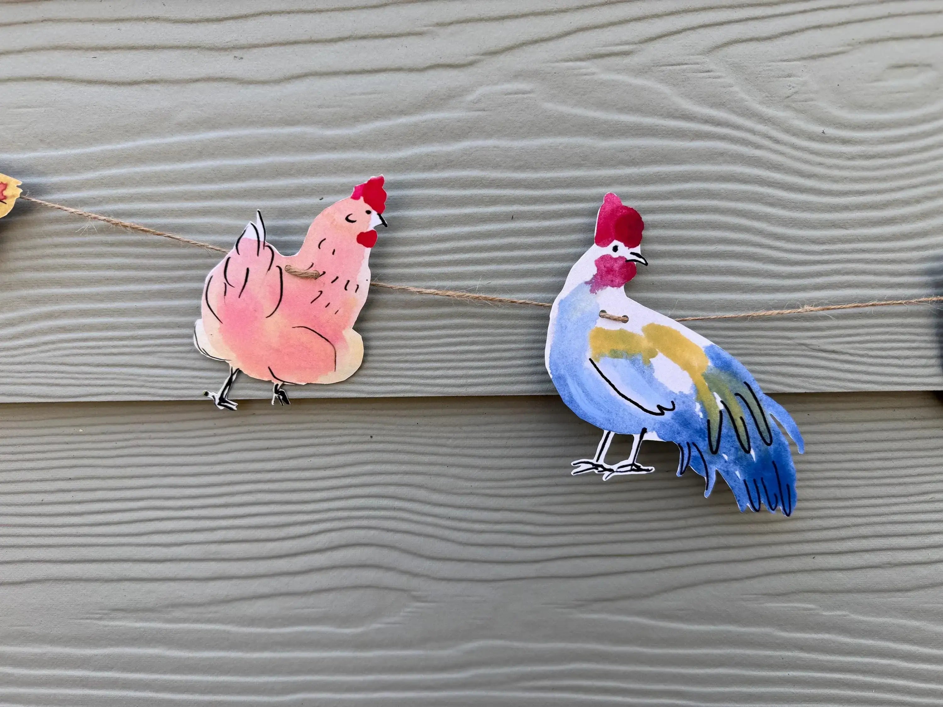 Chicken garland - illustrated paper garland - pet hens and a rooster art banner - chicken gifts - chicken party decor