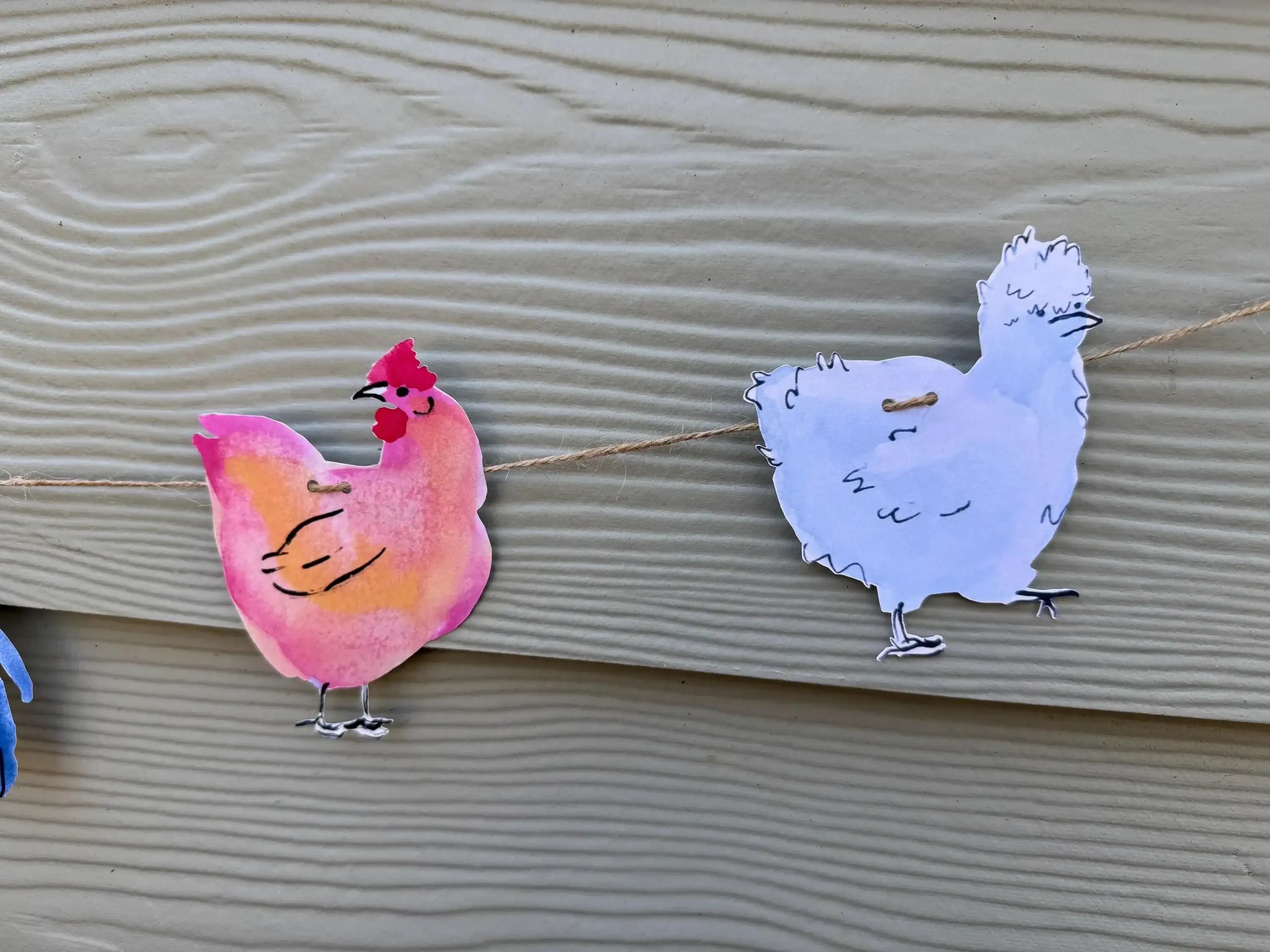 Chicken garland - illustrated paper garland - pet hens and a rooster art banner - chicken gifts - chicken party decor