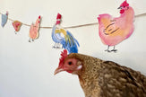 Chicken garland - illustrated paper garland - pet hens and a rooster art banner - chicken gifts - chicken party decor