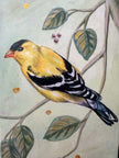 Hand Painted Goldfinch Bookmark: Unique Bird Lover's Gift featuring print of original illustration with hand painted gold accents