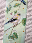 Hand Painted Goldfinch Bookmark: Unique Bird Lover's Gift featuring print of original illustration with hand painted gold accents