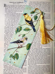 Hand Painted Goldfinch Bookmark: Unique Bird Lover's Gift featuring print of original illustration with hand painted gold accents