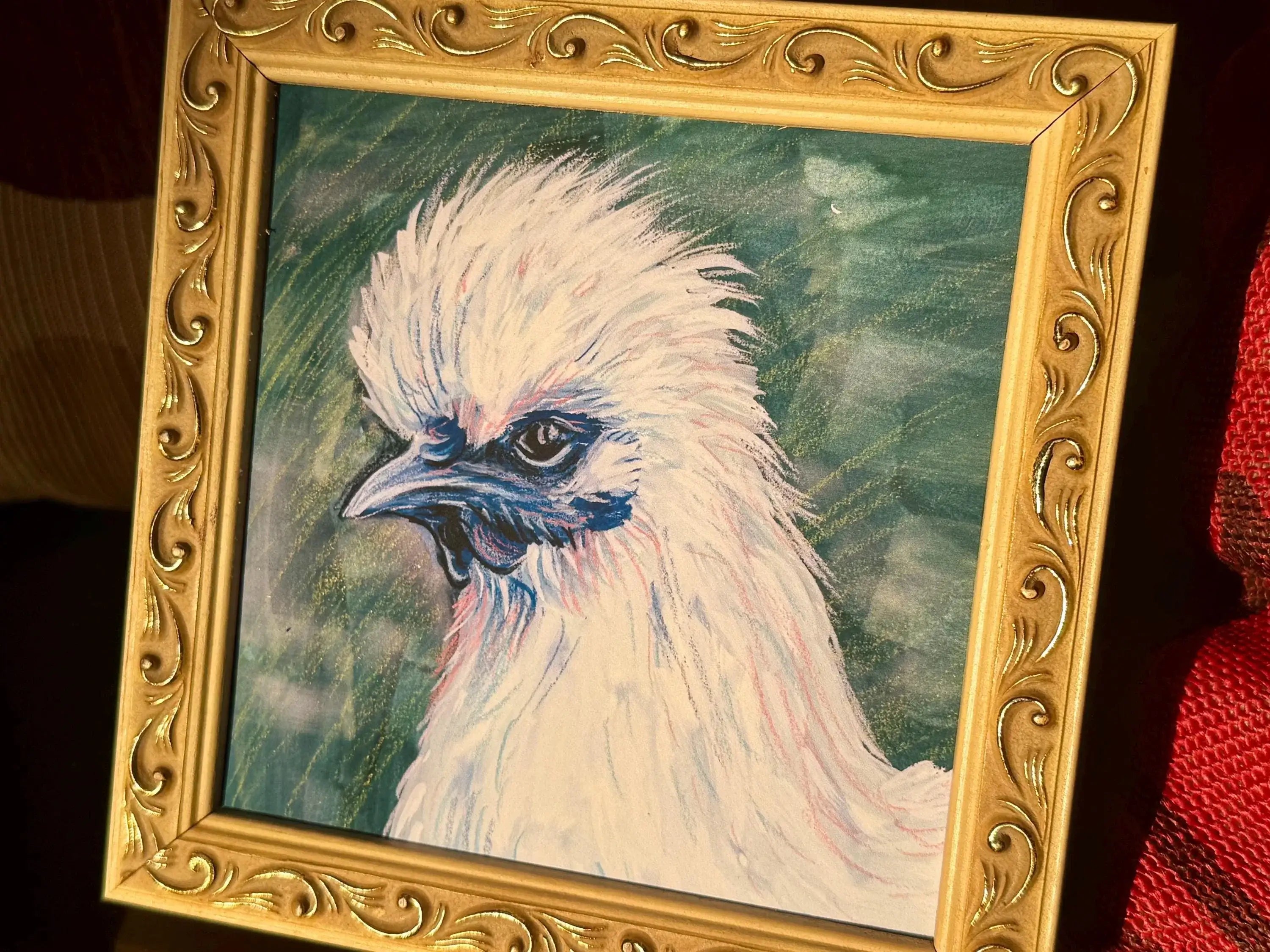 Silkie Chicken Art Print: Fluffy White Chicken Illustration