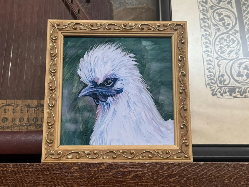 Silkie Chicken Art Print: Fluffy White Chicken Illustration