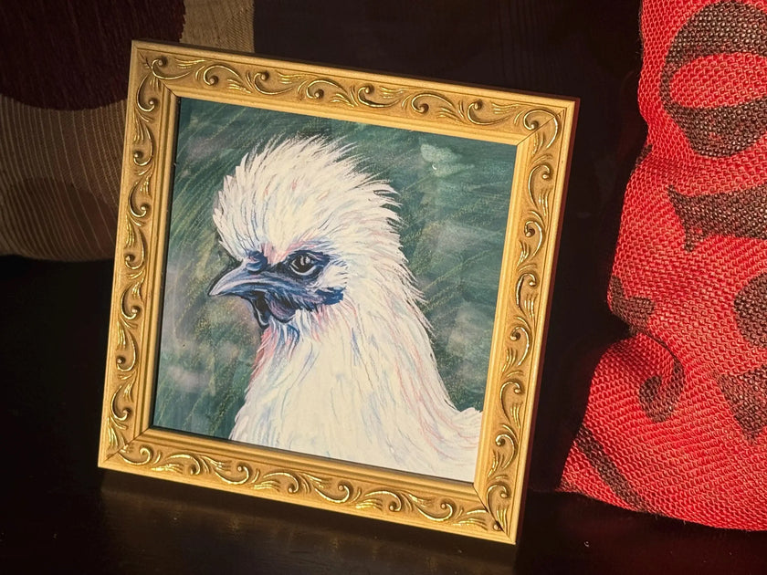 Silkie Chicken Art Print: Fluffy White Chicken Illustration