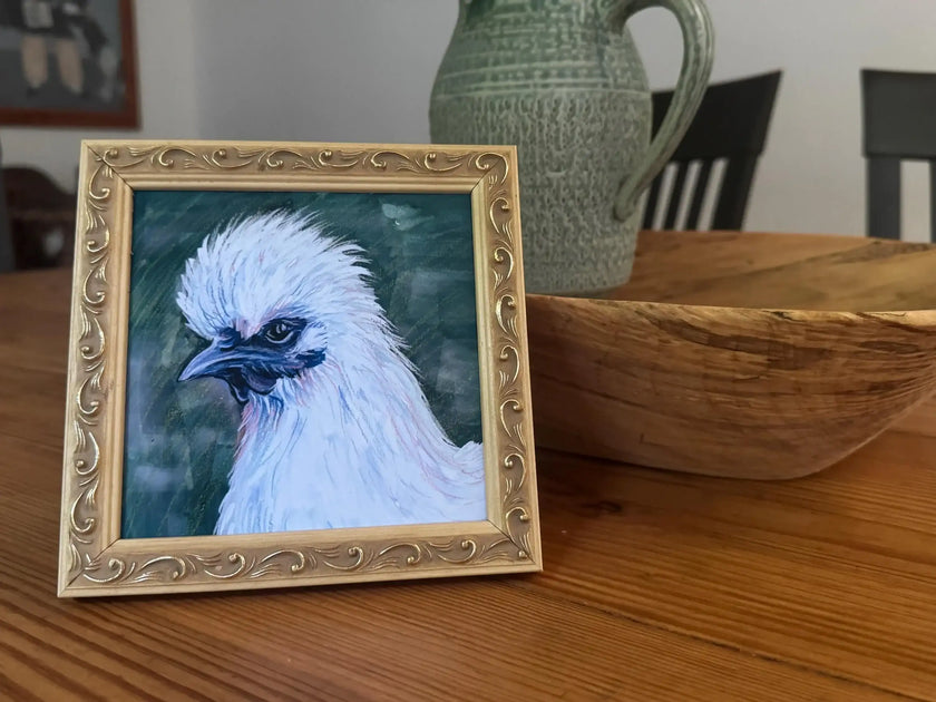 Silkie Chicken Art Print: Fluffy White Chicken Illustration