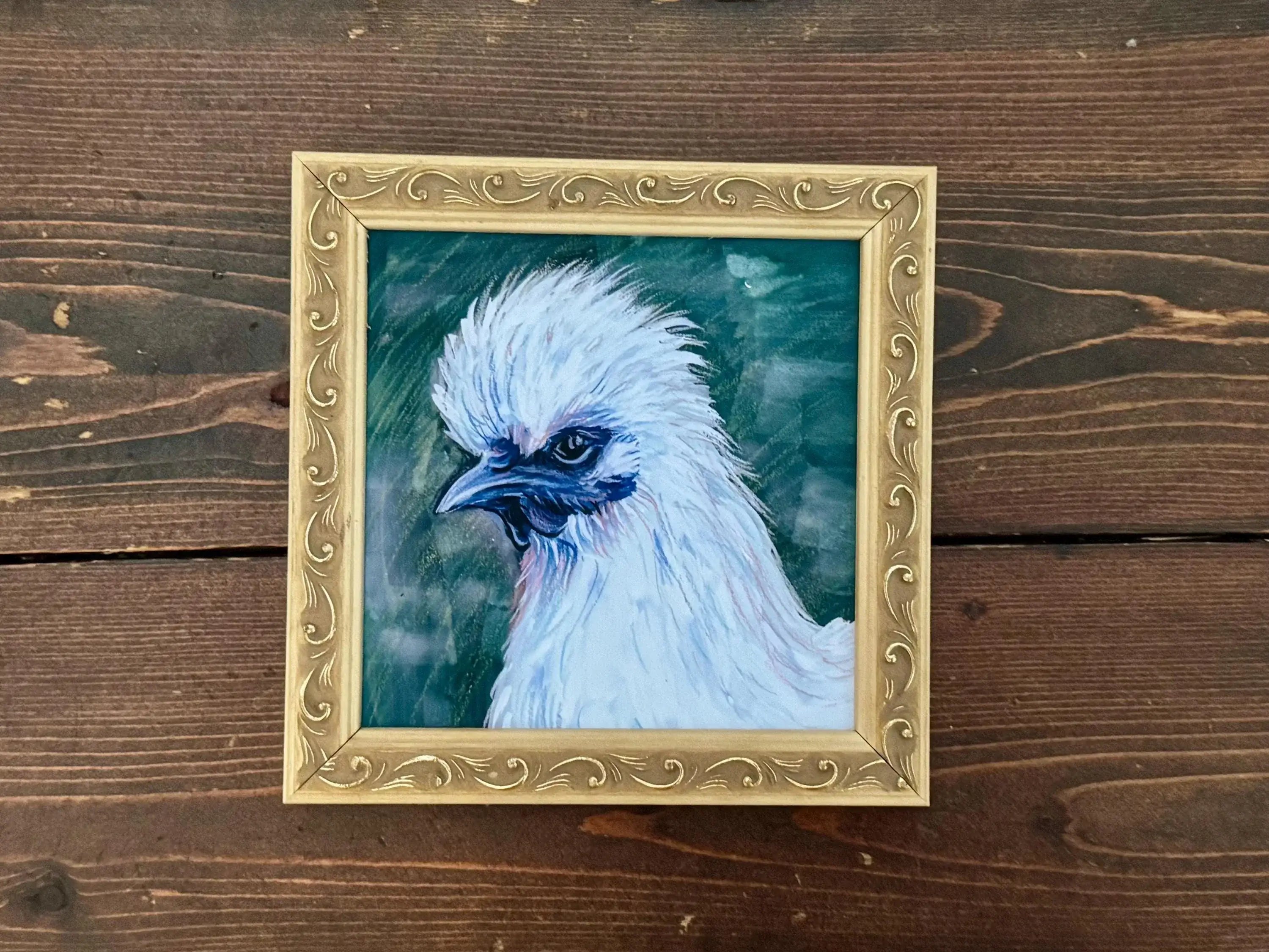 Silkie Chicken Art Print: Fluffy White Chicken Illustration