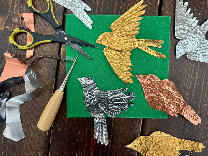 Birds Metal Foil Garland Embossing Kit - DIY embossed metal craft kit - makes tin garland, ornaments, and decorations - crafting party kit