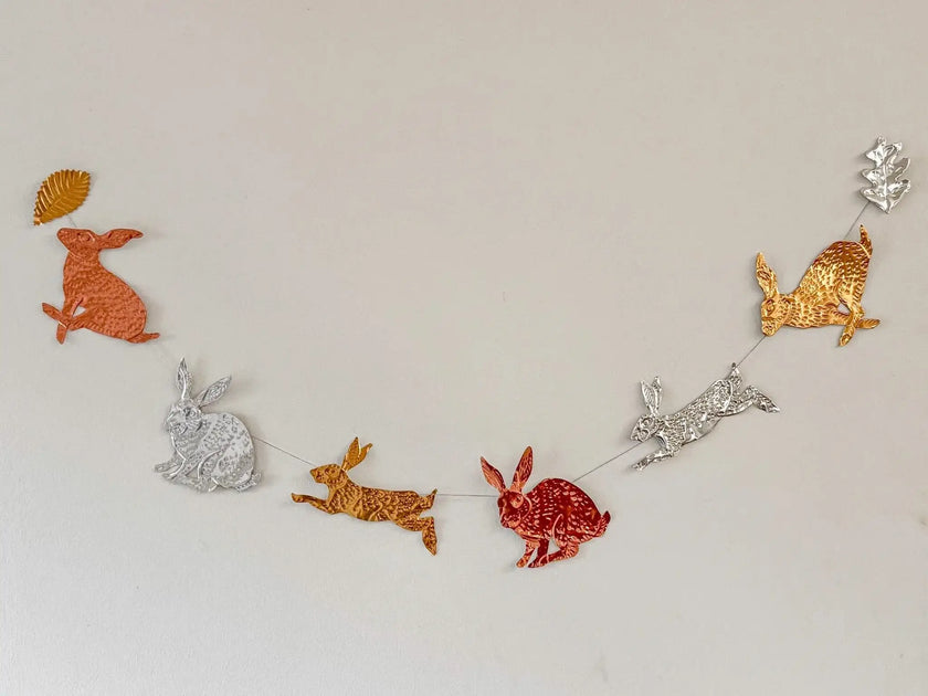 Rabbits DIY Tin Embossing Kit - DIY embossed metal foil craft kit - makes tin garland, ornaments & decorations - Easter crafting party kit