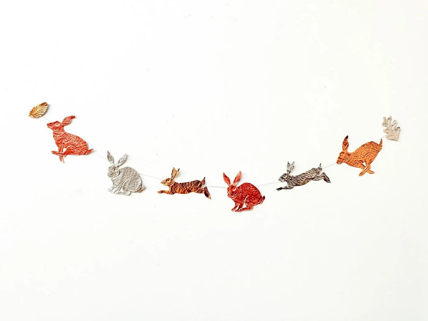 Rabbits DIY Tin Embossing Kit - DIY embossed metal foil craft kit - makes tin garland, ornaments & decorations - Easter crafting party kit