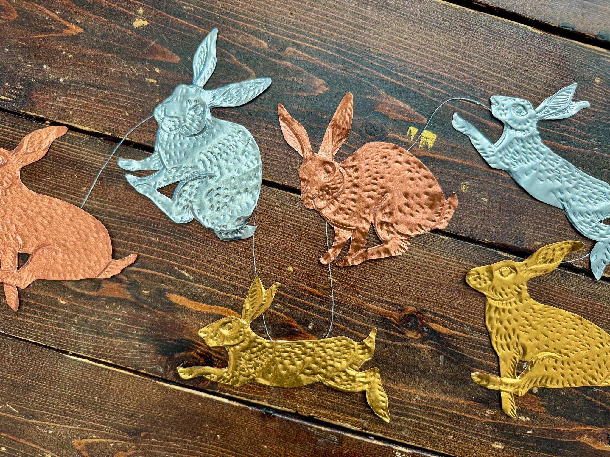 Rabbits DIY Tin Embossing Kit - DIY embossed metal foil craft kit - makes tin garland, ornaments & decorations - Easter crafting party kit