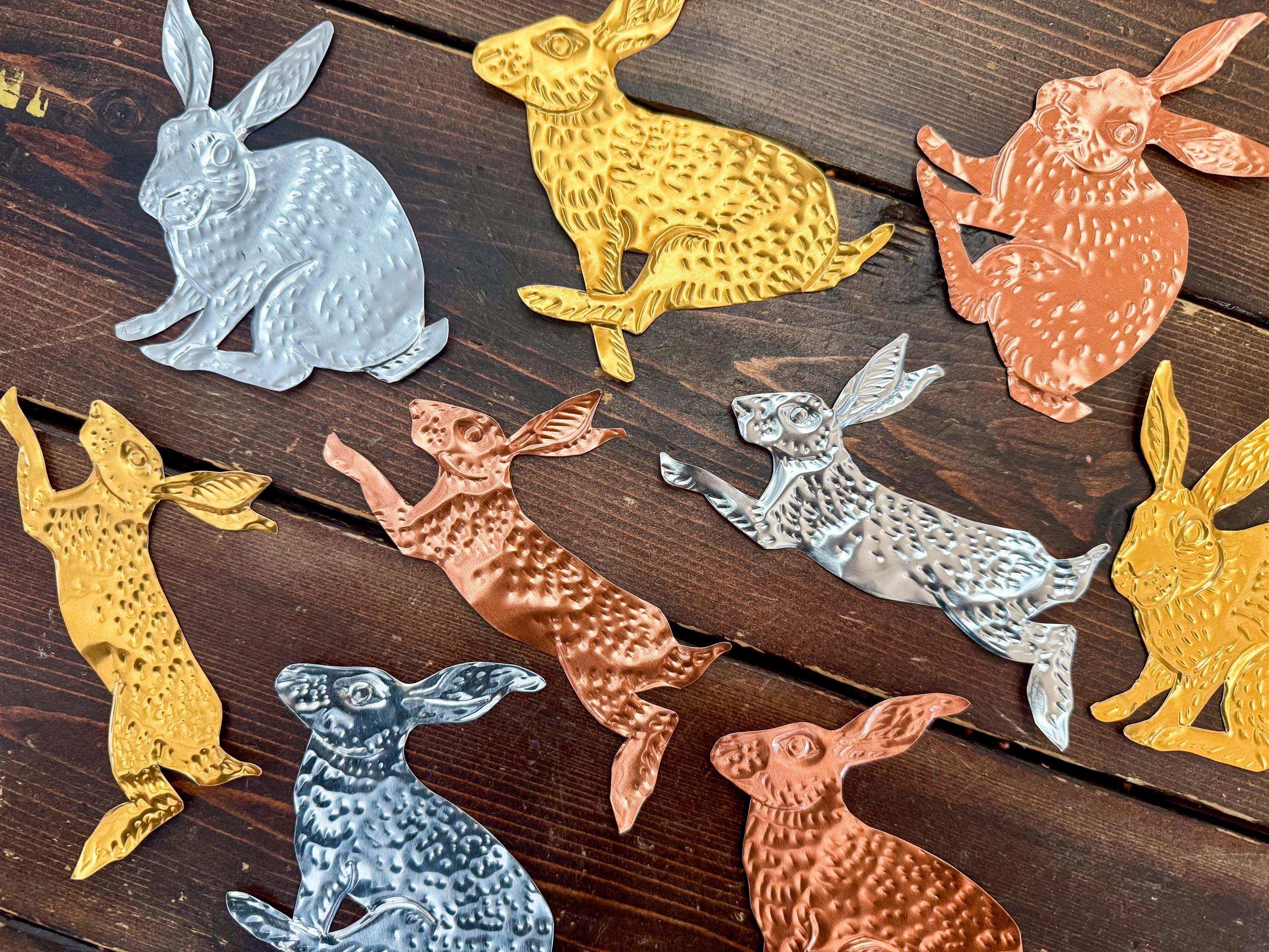 Rabbits DIY Tin Embossing Kit - DIY embossed metal foil craft kit - makes tin garland, ornaments & decorations - Easter crafting party kit